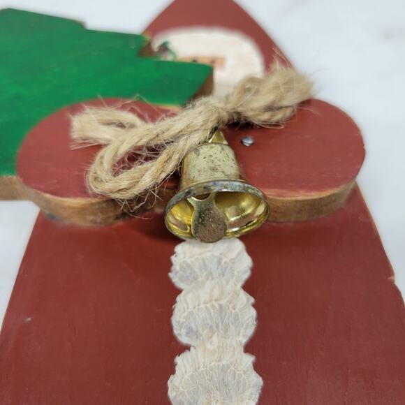 Vintage Wood Santa Claus 6" Red Green Handmade Hand Painted 3-D Christmas Tree - Picture 8 of 15